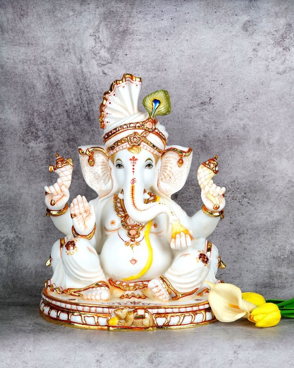 072 Marble Handcrafted Lord Ganesh Figurine - Image 1