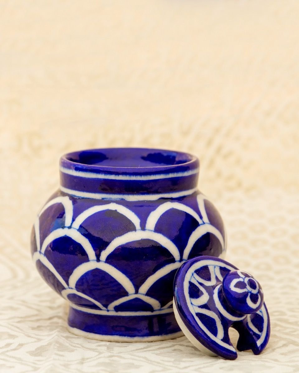 0c326f61-b855-4d20-b296-337d70e4c5e5 Blue Pottery- Handcrafted Condiment Jar - Image 1