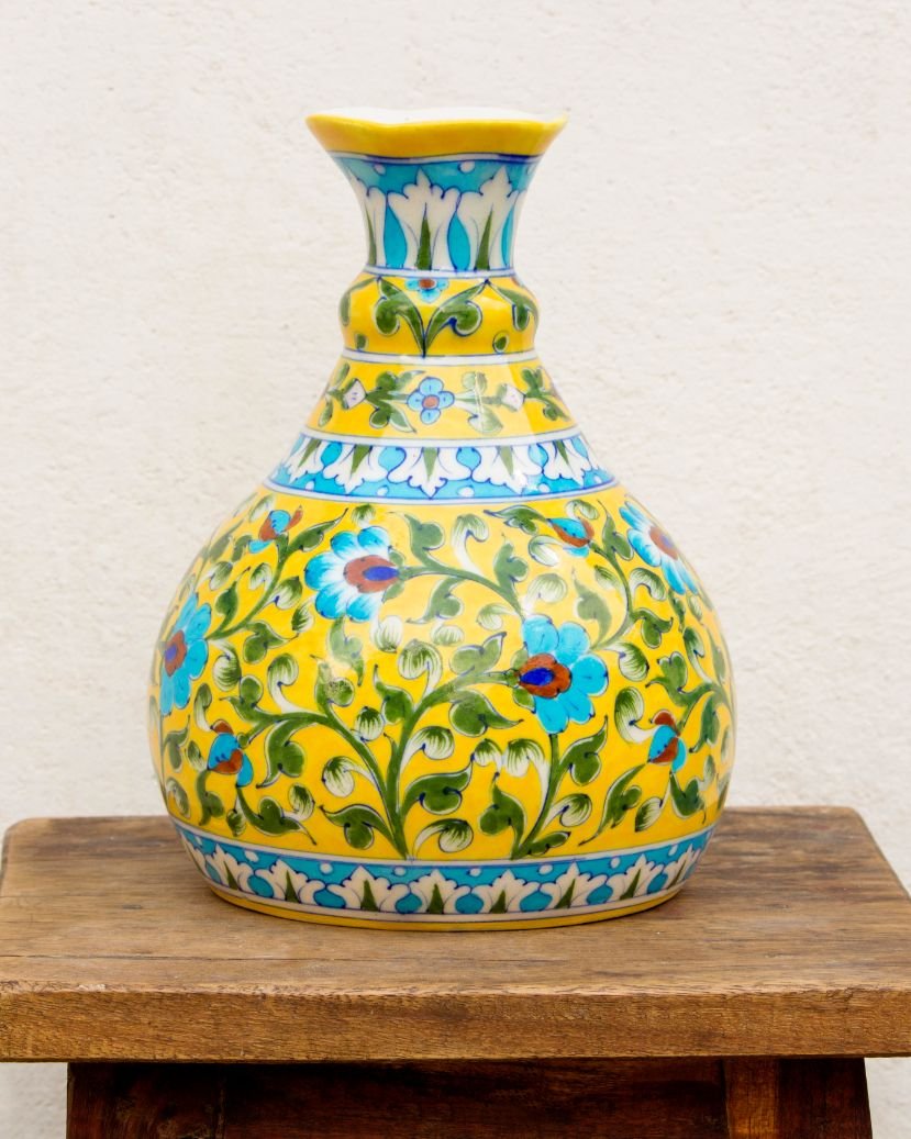 41_1__5 Blue Pottery- Handcrafted Decorative Vase(Yellow) - Image 1