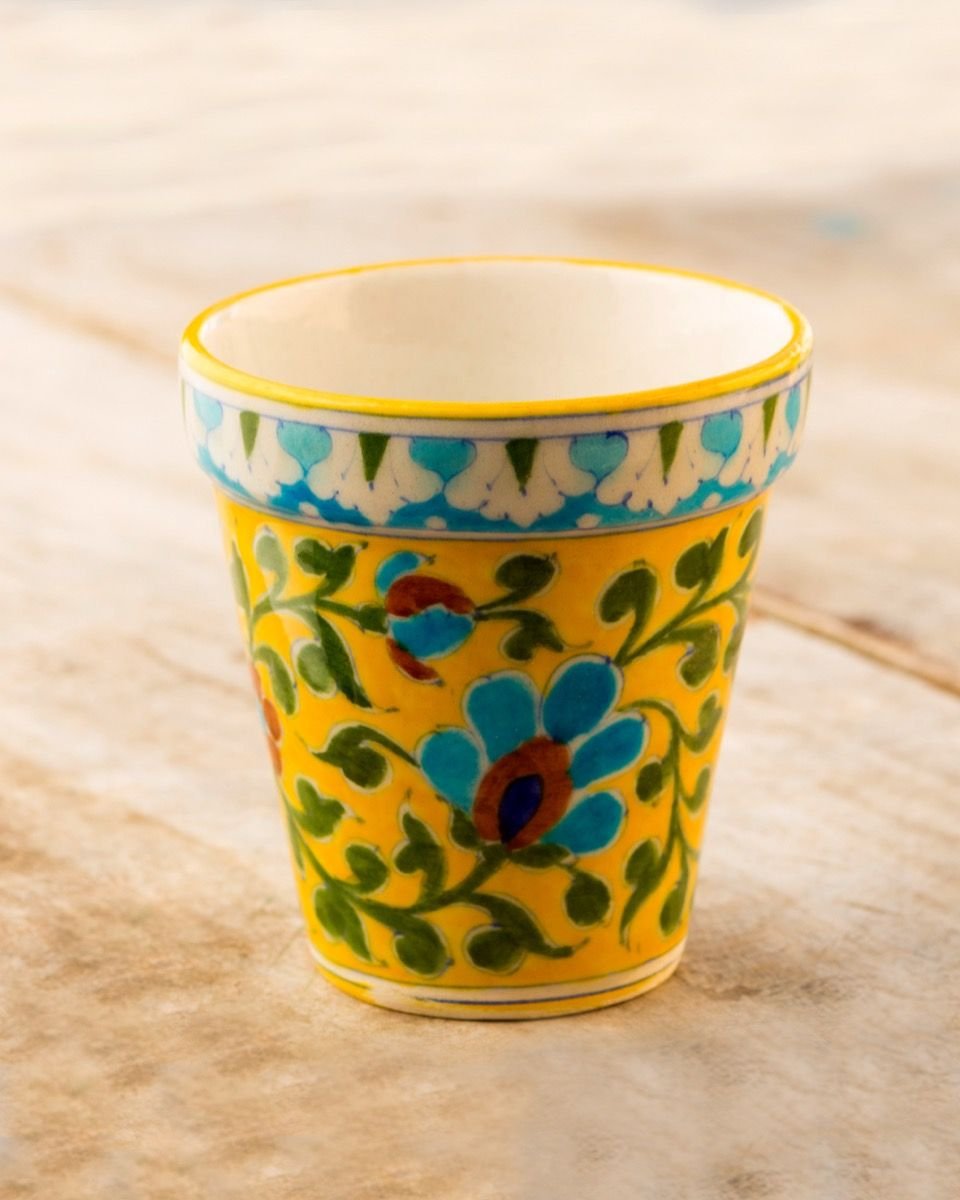 7dae8e85-1710-45b1-9aec-95360b82e34f Blue Pottery- Yellow Color Handcrafted Planter - Image 1