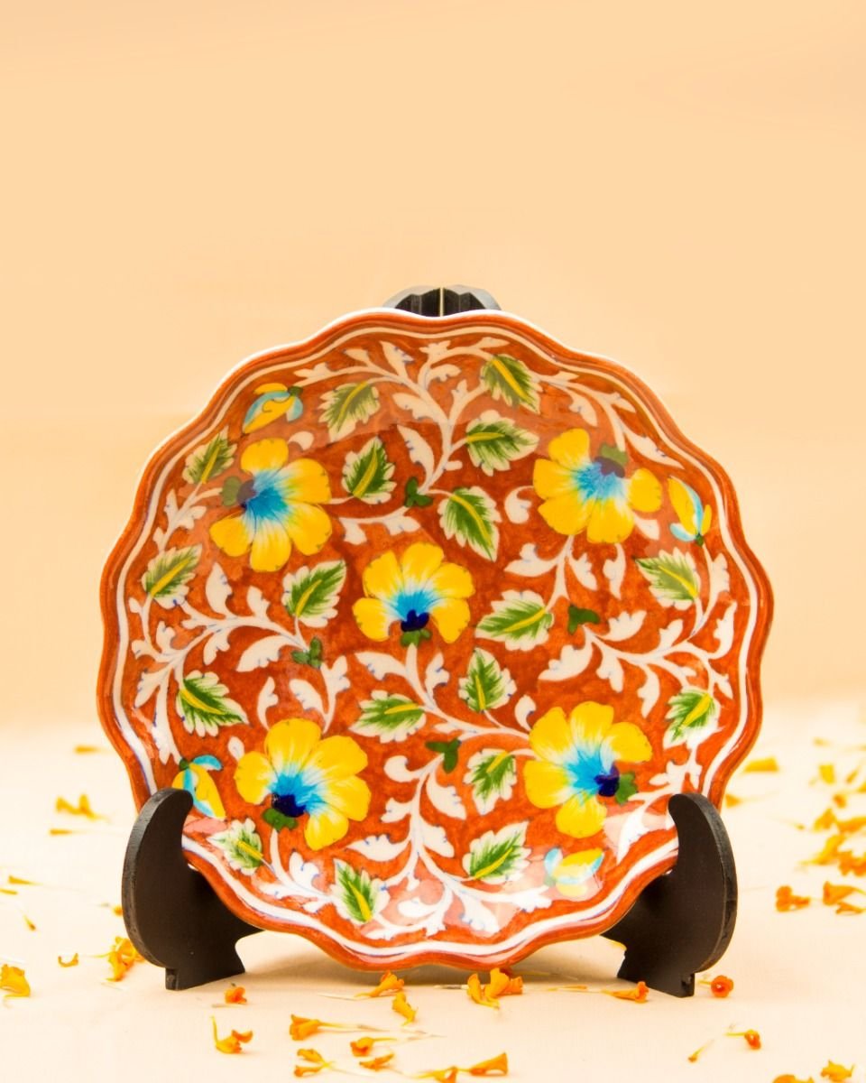 85_1__1 Blue Pottery Handcrafted Wall & Table Décor Plate(Orange) - Image 1