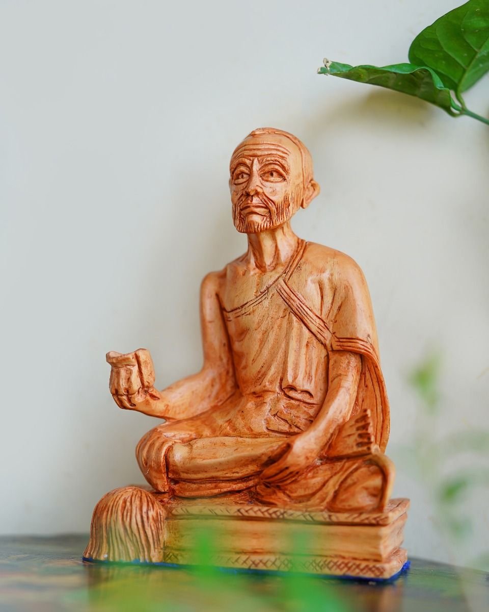 dsc06979 Meditating Saint Hand-Carved Wooden Statue - Image 1