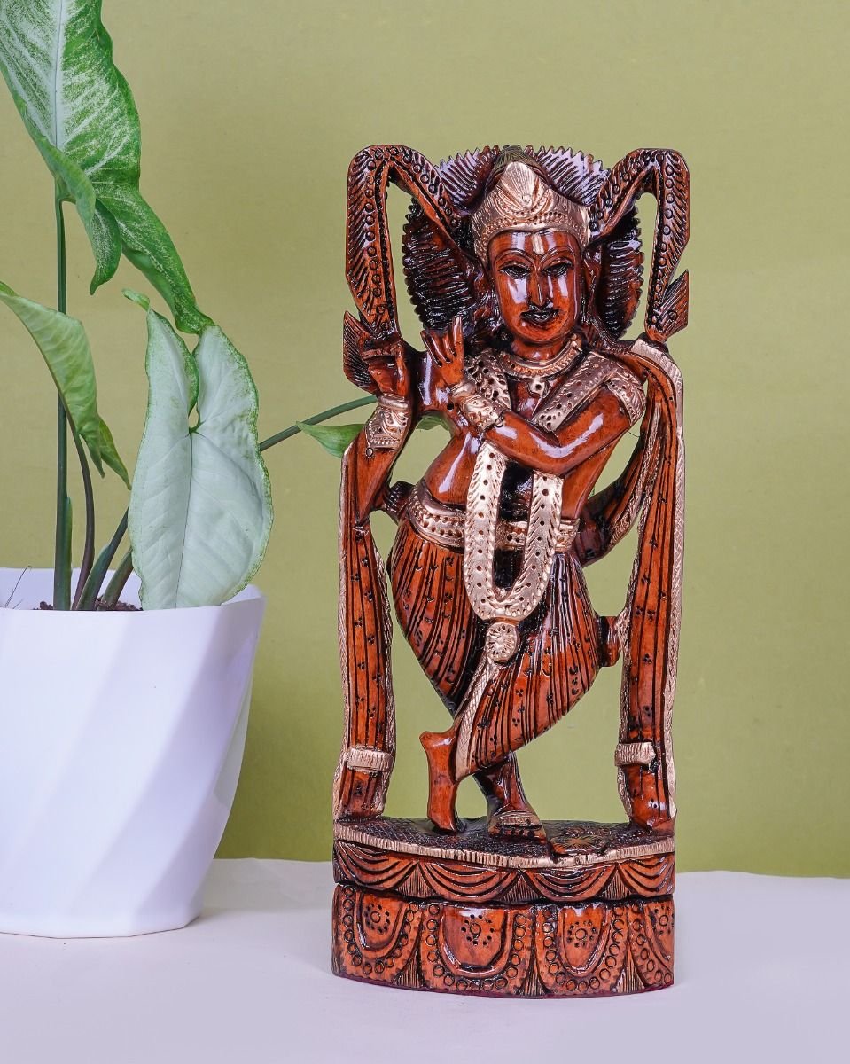 dsc07222 Lord Krishna Figurine Hand Carved Wooden Craft - Image 1