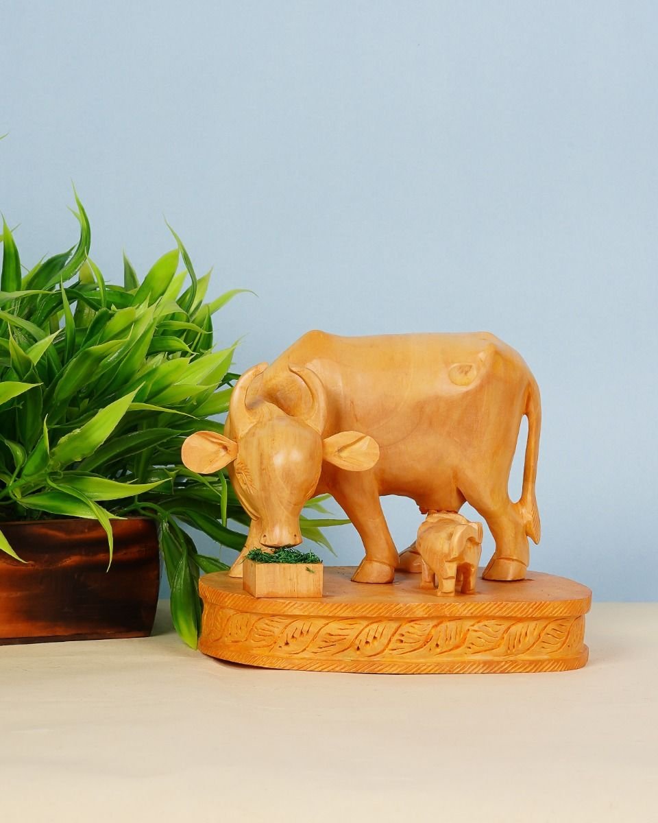 dsc07268_1 Wooden Hand-Carved Cow Statue - Image 1