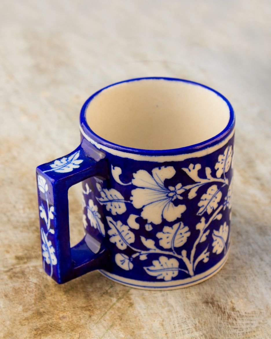 f2e616de-dd5b-40c9-9fe3-bf286240f982 Blue Pottery- Handcrafted Coffee Mug (Blue & White) - Image 1